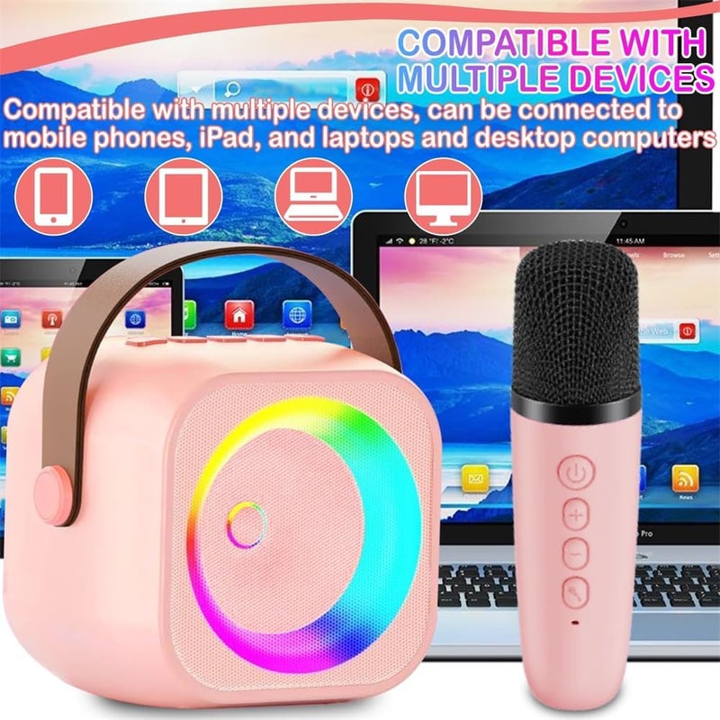 Portable Bluetooth Machine, Mini Karaoke for Kids & Adults with 2 Wireless Microphones, Ideal Gifts for Girls Ages 4-12+, Great for Family Home Party - Image 4