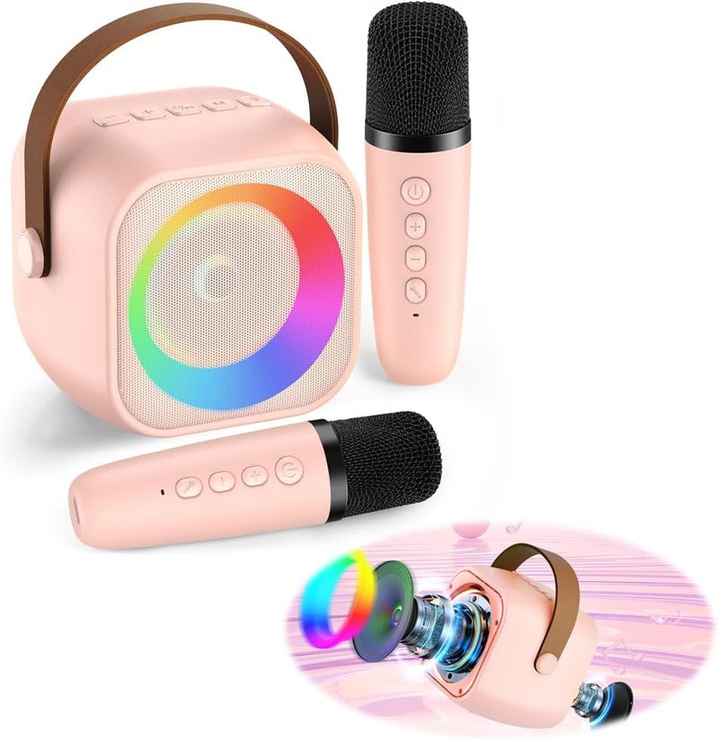 Portable Bluetooth Machine, Mini Karaoke for Kids & Adults with 2 Wireless Microphones, Ideal Gifts for Girls Ages 4-12+, Great for Family Home Party - Image 1