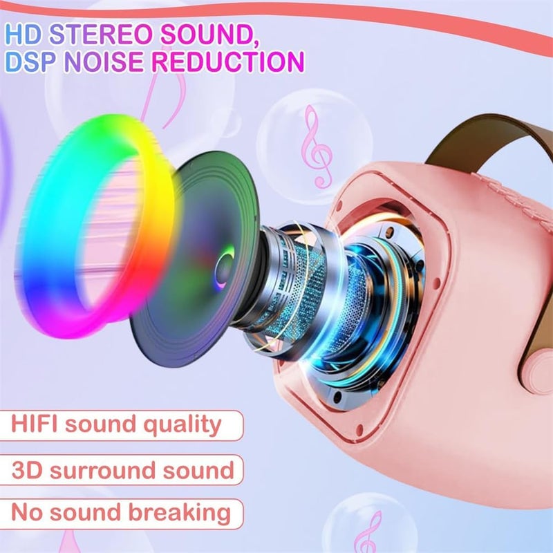 Portable Bluetooth Machine, Mini Karaoke for Kids & Adults with 2 Wireless Microphones, Ideal Gifts for Girls Ages 4-12+, Great for Family Home Party - Image 3