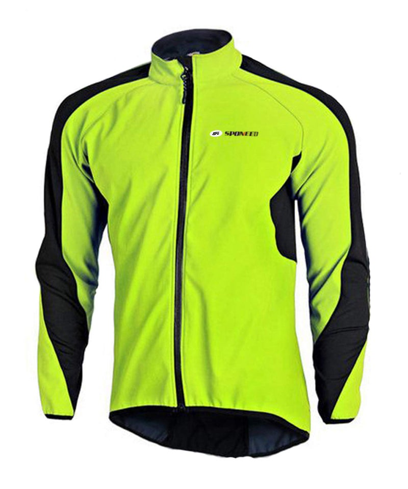 sponeed Windproof Bicycle Coats Cycle Bike Jacket Fleece Men Reflective Thermal Jackets for Riding XXL Green - Image 1