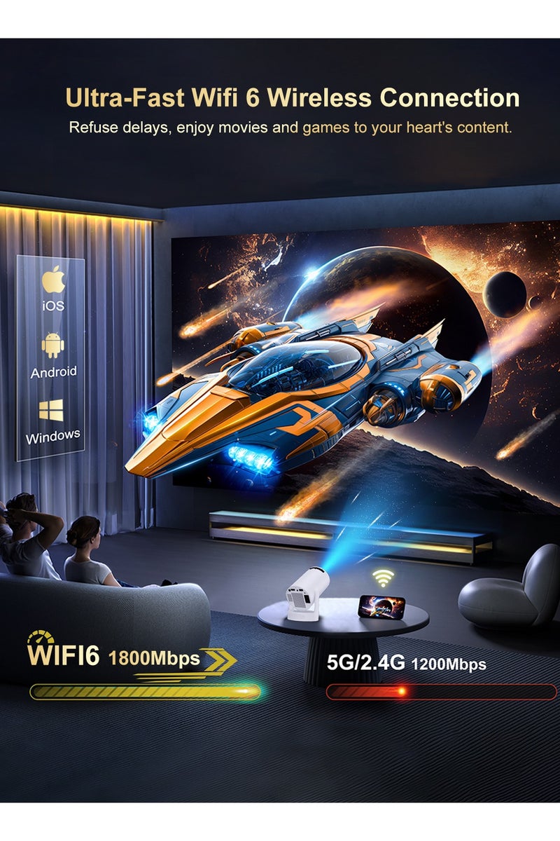 Android 14 Mini Projector with WiFi 6 and Bluetooth 5.4, HY300 Ultra Support 4K 1080P Portable Smart Projectors, Auto Keystone Correction, 180°Rotatable, 40"-150" Display for Bedroom Outdoor - Image 4