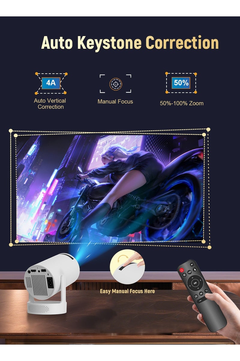 Android 14 Mini Projector with WiFi 6 and Bluetooth 5.4, HY300 Ultra Support 4K 1080P Portable Smart Projectors, Auto Keystone Correction, 180°Rotatable, 40"-150" Display for Bedroom Outdoor - Image 5