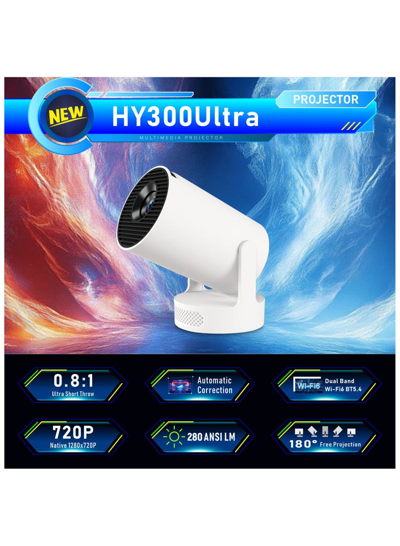 Android 14 Mini Projector with WiFi 6 and Bluetooth 5.4, HY300 Ultra Support 4K 1080P Portable Smart Projectors, Auto Keystone Correction, 180°Rotatable, 40"-150" Display for Bedroom Outdoor - Image 2