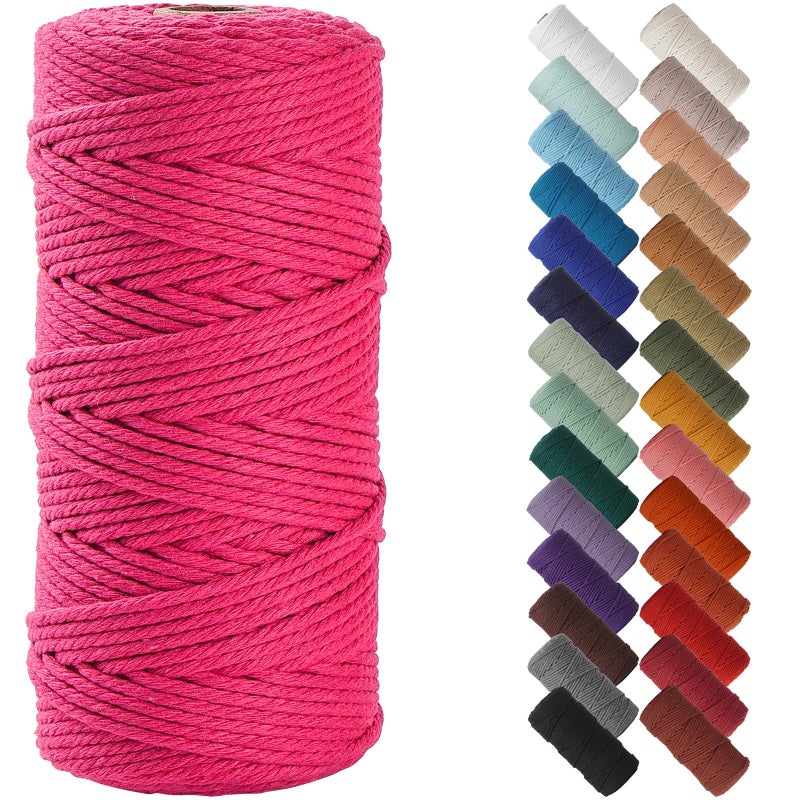 NOANTA Hot Pink Macrame Cord 3mm x 109yards, Colored Macrame Rope, Cotton Rope Macrame Yarn, Colorful Cotton Craft Cord for Wall Hanging, Plant Hangers, Crafts, Knitting - Image 1