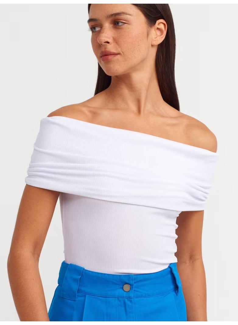 Dilvin 30851 Low Shoulder Blouse-White - Image 1