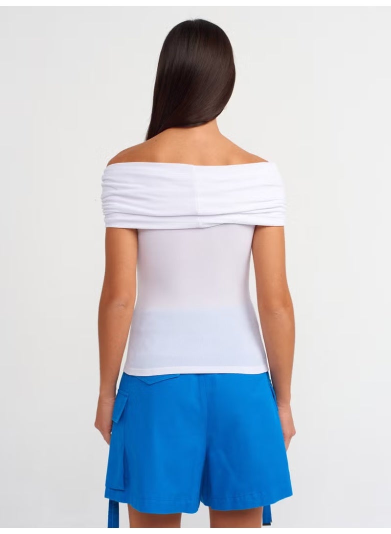 Dilvin 30851 Low Shoulder Blouse-White - Image 2