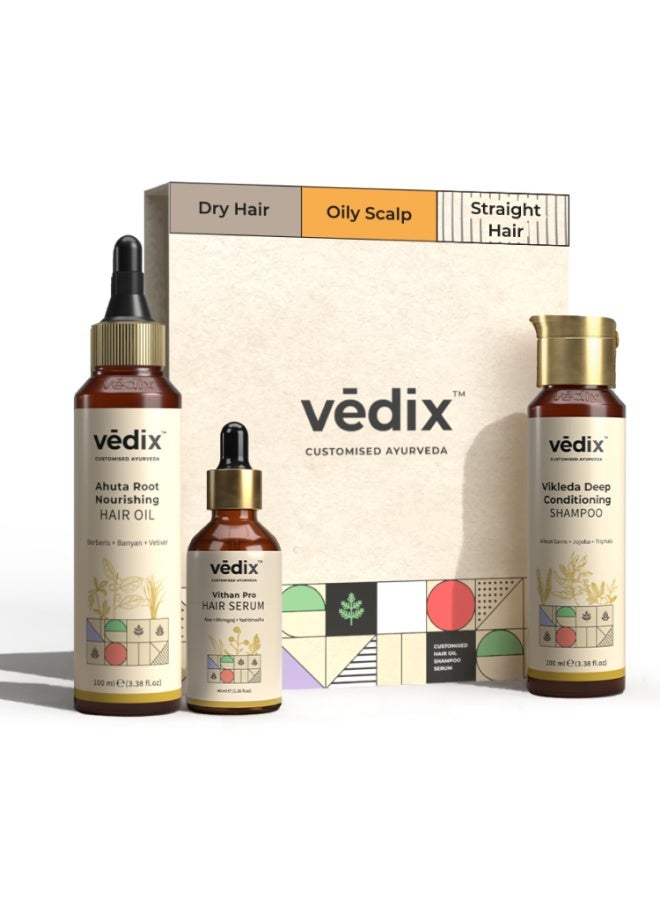 Vedix Customized Hair Fall Control Regimen for Dry - Oily Scalp & Straight Hair - Hair Oil + Shampoo - Vithan Pro Hair Growth Serum - Image 1