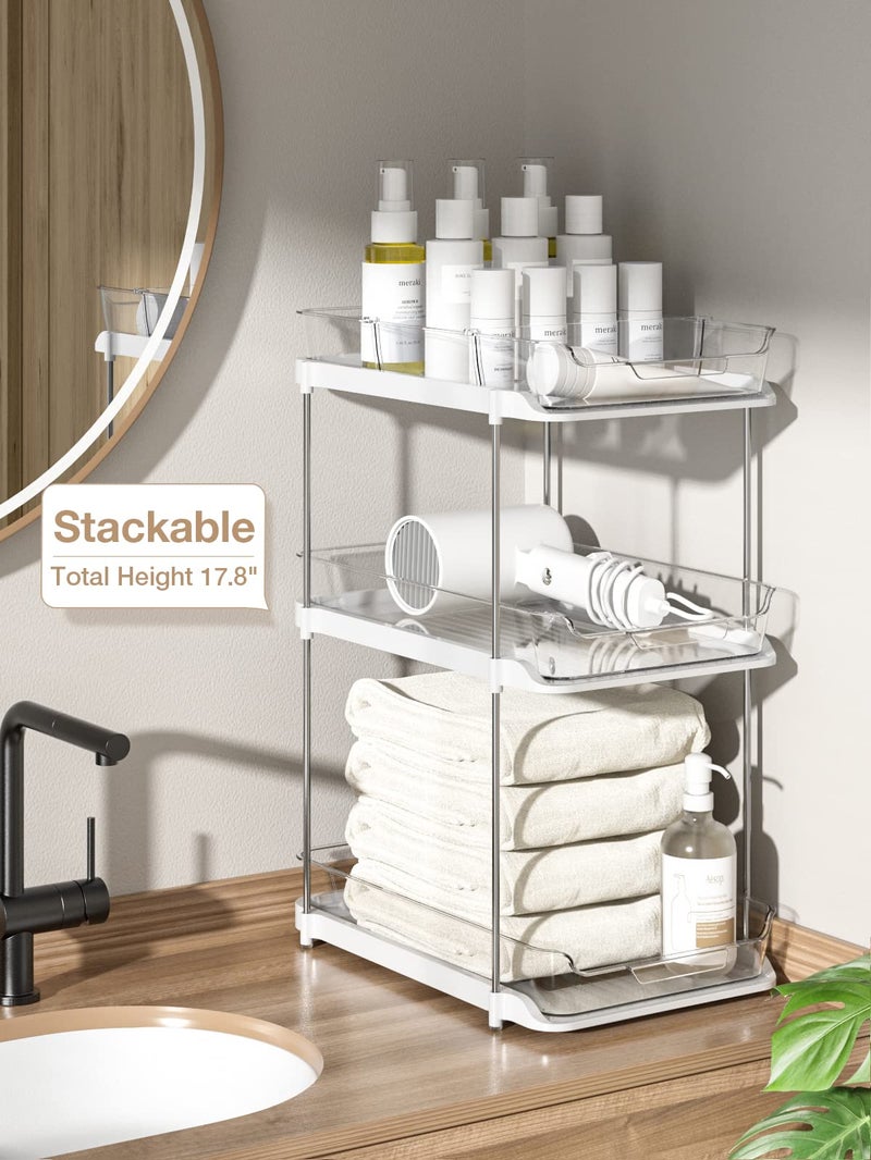 Delamu 2 Sets of 2-Tier Multi-Purpose Bathroom Under Sink Organizers and Storage, Stackable Kitchen Pantry Organization, Pull Out Medicine Cabinet Organizer with 8 Movable Dividers - Image 4