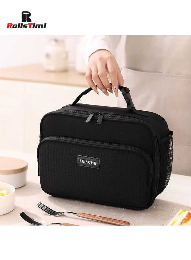 RollsTimi  Lunch Bag Insulated Lunch Box Reusable Leakproof Large Spacious Cooler Tote for Women Men with Removable Adhesive Decoration for Work Office Travel Picnic,Black - Image 2