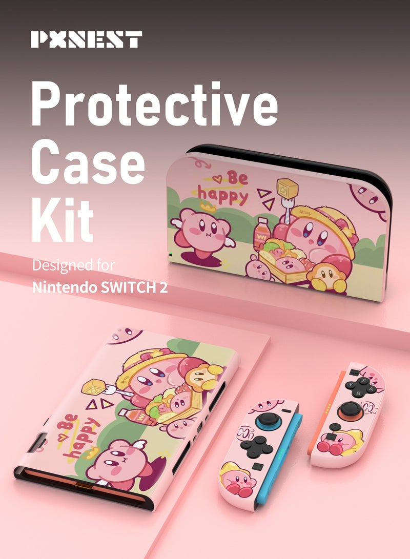 Pxnest Pink Cute Cartoon Full Protective Case Kit for Nintendo Switch 2, Dock Base Shell + Console Sleeve + Left Right Joycon Controller Cover, Precise Cutout Anti-Scratch Anti-Drop Protector - Image 2