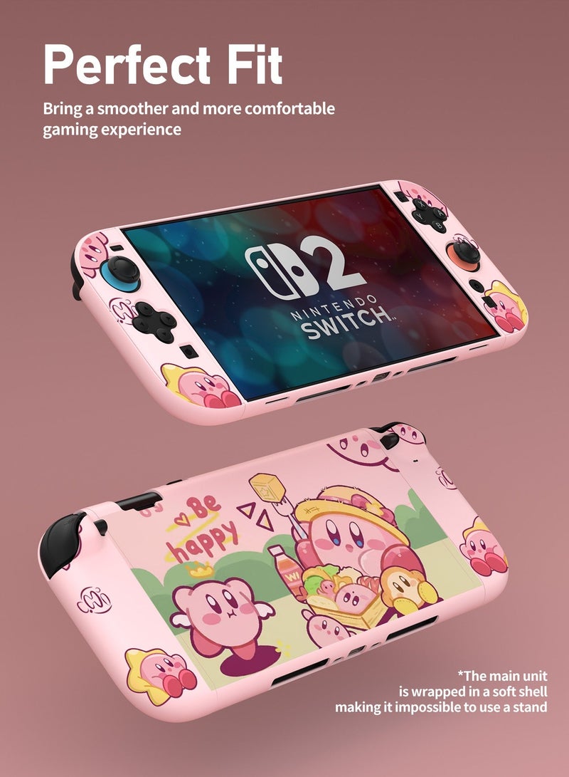 Pxnest Pink Cute Cartoon Full Protective Case Kit for Nintendo Switch 2, Dock Base Shell + Console Sleeve + Left Right Joycon Controller Cover, Precise Cutout Anti-Scratch Anti-Drop Protector - Image 3