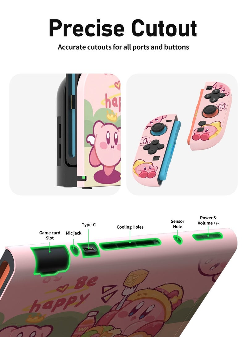 Pxnest Pink Cute Cartoon Full Protective Case Kit for Nintendo Switch 2, Dock Base Shell + Console Sleeve + Left Right Joycon Controller Cover, Precise Cutout Anti-Scratch Anti-Drop Protector - Image 4