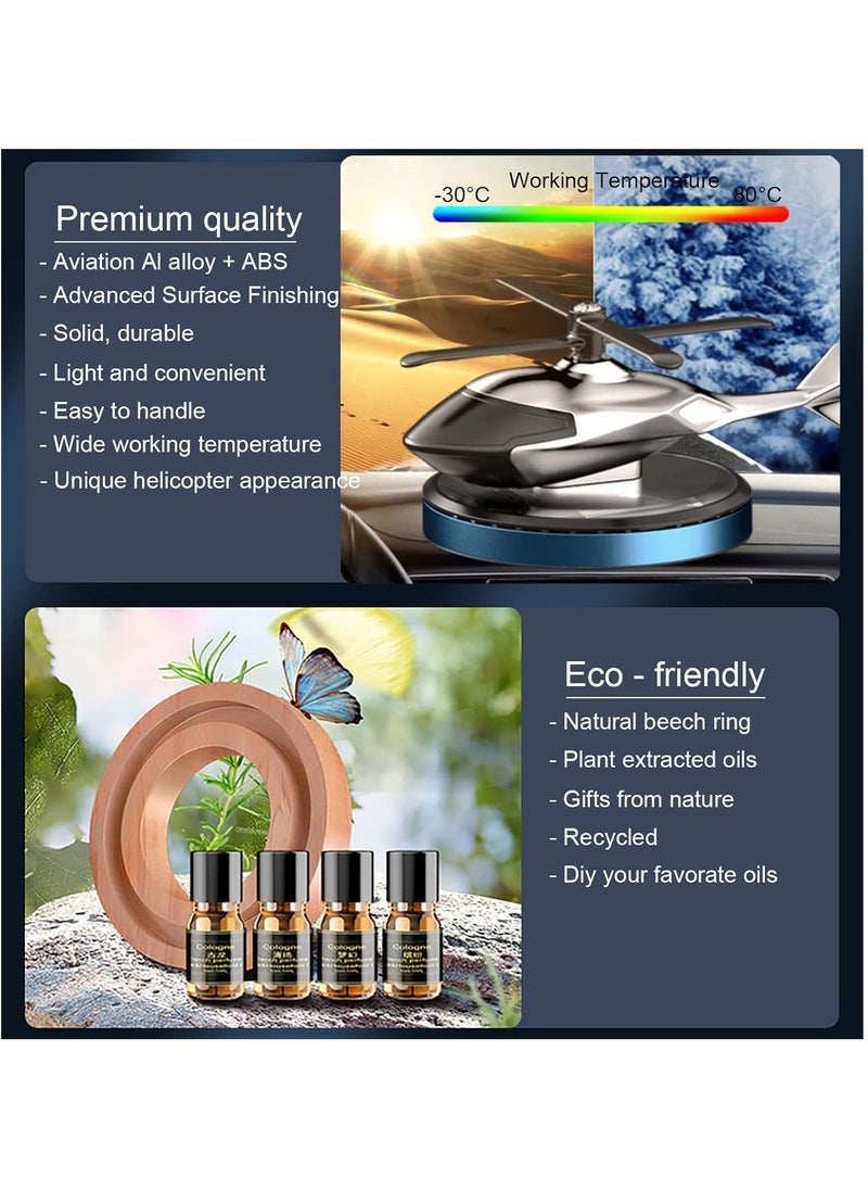 TIGER Car Air Fresheners, Al Alloy Solar Powered Rotating Incense Helicopter Diffuser – Stylish Home & Car Décor, Aromatherapy Essential Oil Diffuser, Blue - Image 3