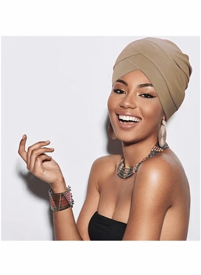 4 Pieces Turbans for Women Soft Turban Head Wrap Pleated Beanie Cap  - Image 2