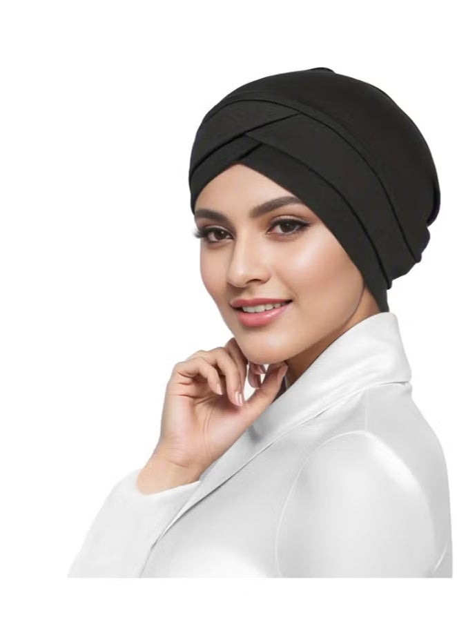 4 Pieces Turbans for Women Soft Turban Head Wrap Pleated Beanie Cap  - Image 3