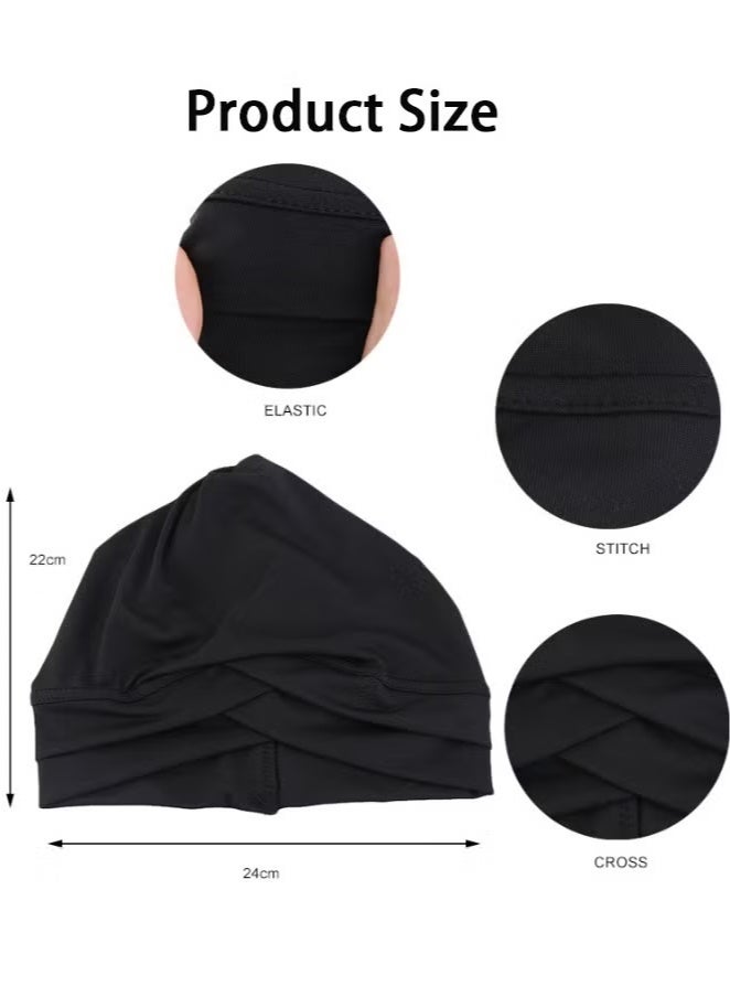 4 Pieces Turbans for Women Soft Turban Head Wrap Pleated Beanie Cap - Image 3