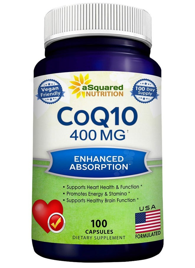 aSquared Nutrition - Coq10 (400Mg Max Strength 100 Veggie Capsules) High Absorption Coenzyme Q10 Powder Ubiquinone Supplement Pills Extra Antioxidant Co Q10 Enzyme Vitamin Tablets Coq 10 400 Mg - Image 1