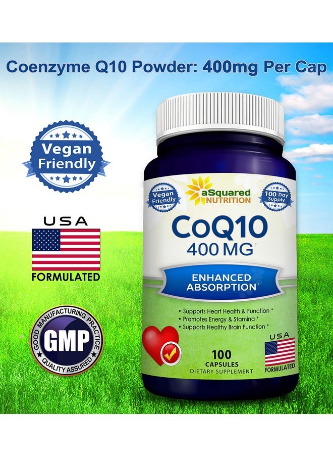 aSquared Nutrition - Coq10 (400Mg Max Strength 100 Veggie Capsules) High Absorption Coenzyme Q10 Powder Ubiquinone Supplement Pills Extra Antioxidant Co Q10 Enzyme Vitamin Tablets Coq 10 400 Mg - Image 1