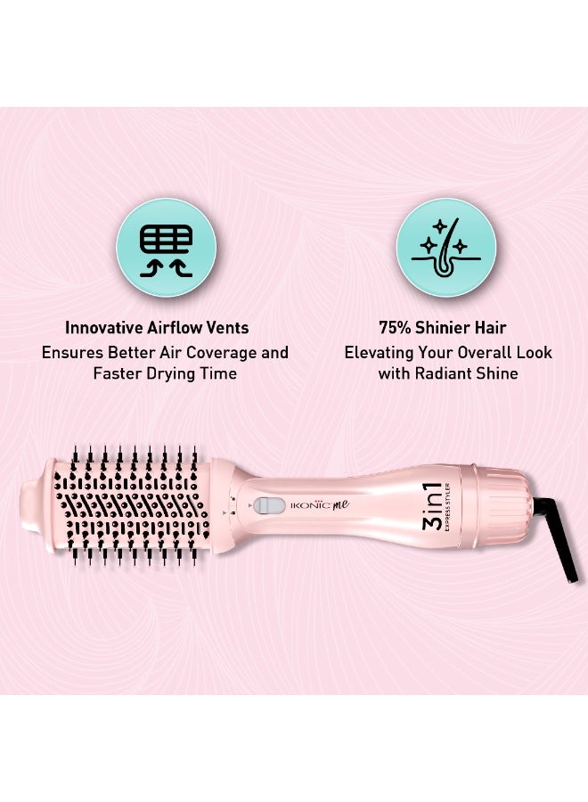Ikonic 3-in-1 Express Styler, Pink , 1200W Hot Air Brush & Volumizer Blow Dryer for Women, Ceramic Titanium Tourmaline Coating, Innovative Airflow Vents, Mixed Styling Bristles,All Hair Type - Image 5