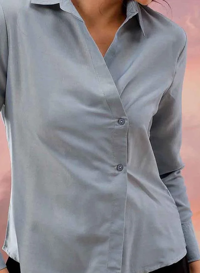 Freehand Freehand Women Blue Wrap Style Shirt with Buttons