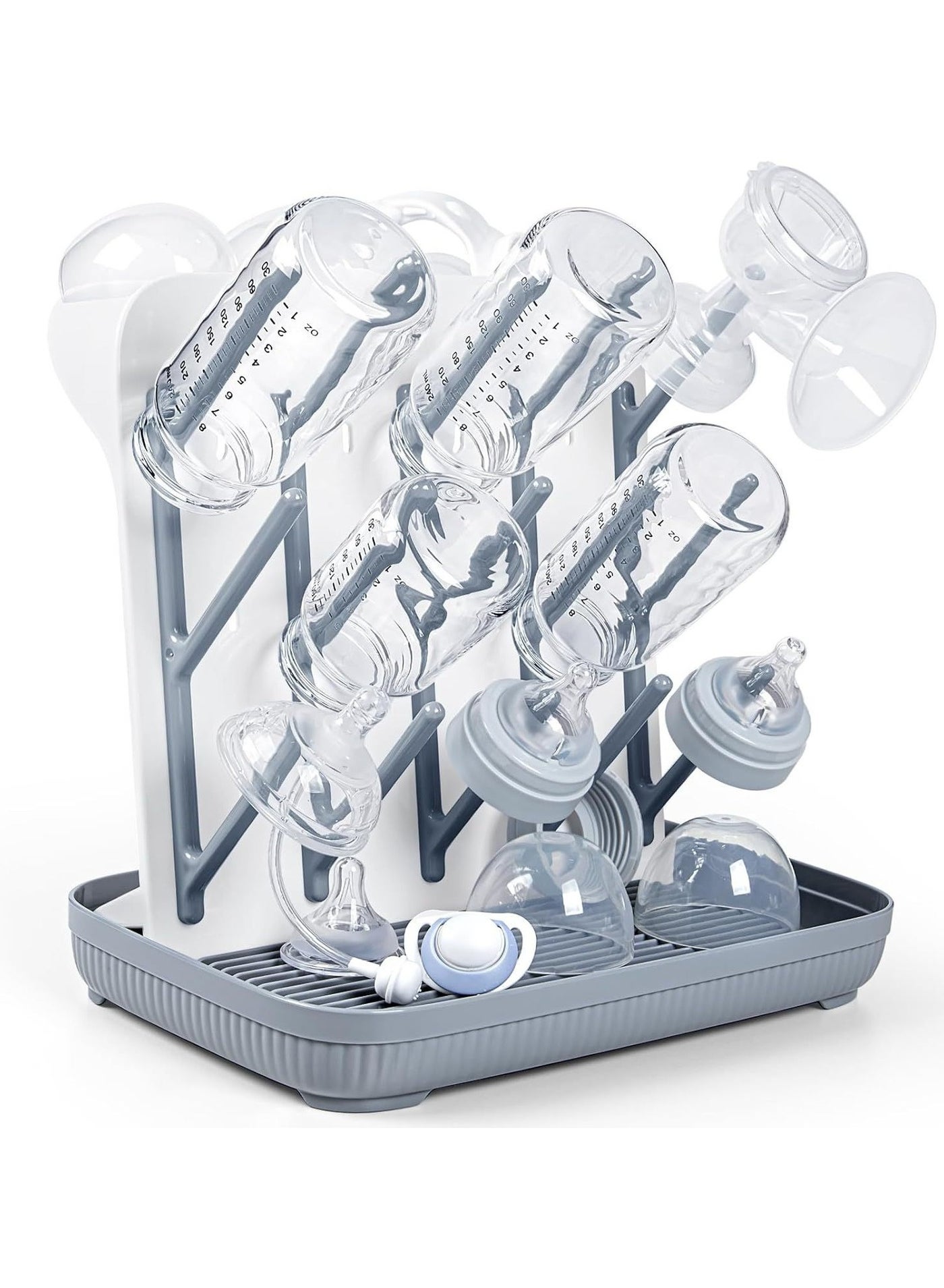 unikbebe Baby Bottle Dryer Rack with Water Tray, Vertical Space-Saving Holder for 15 Bottles, Countertop Stand with Storage Box, BPA-Free Organizer for Pump Parts and Pacifiers