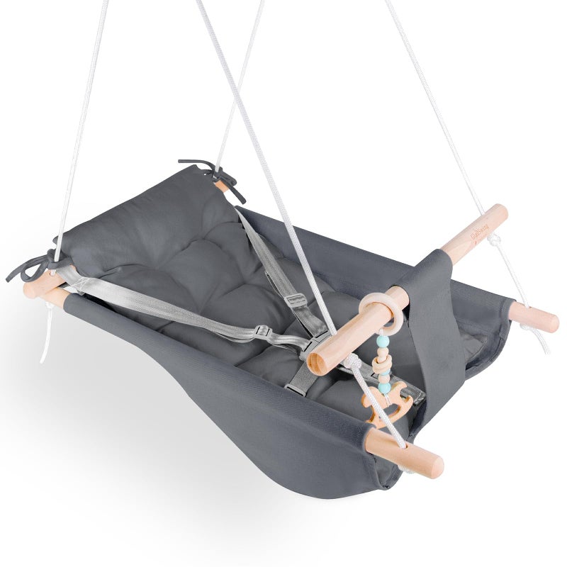 gladswing Baby Swing Indoor and Outdoor Canvas Hammock Swing for Baby to Toddler with a Comfortable Seat Macaroon Wooden Toy Adjustable 5Point HarnessGift for Baby Boys Girls 3 Modes Dark Grey - Image 2