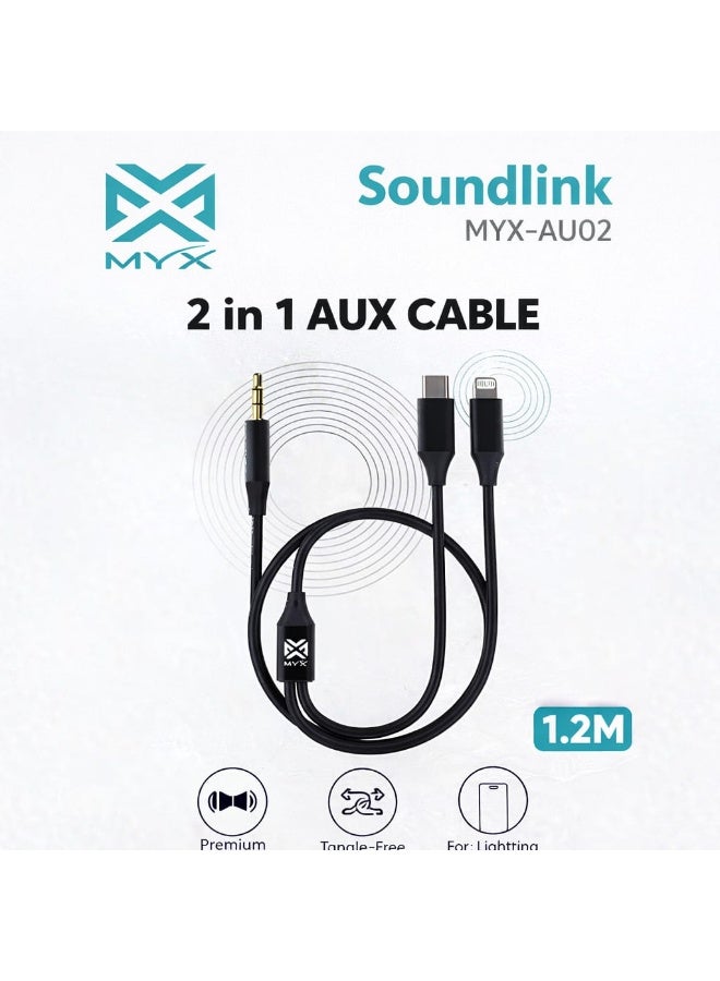 ميكس كابل صوت MYX Soundlink 2 في 1 (AUX - Type-C - Lightning) بطول 1.2 متر - Image 3