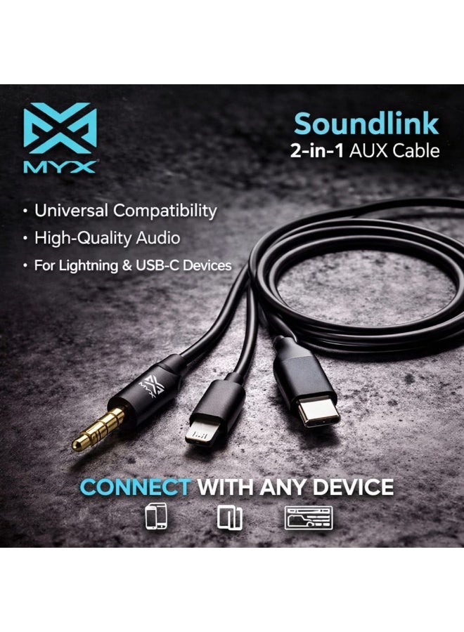 ميكس كابل صوت MYX Soundlink 2 في 1 (AUX - Type-C - Lightning) بطول 1.2 متر - Image 1