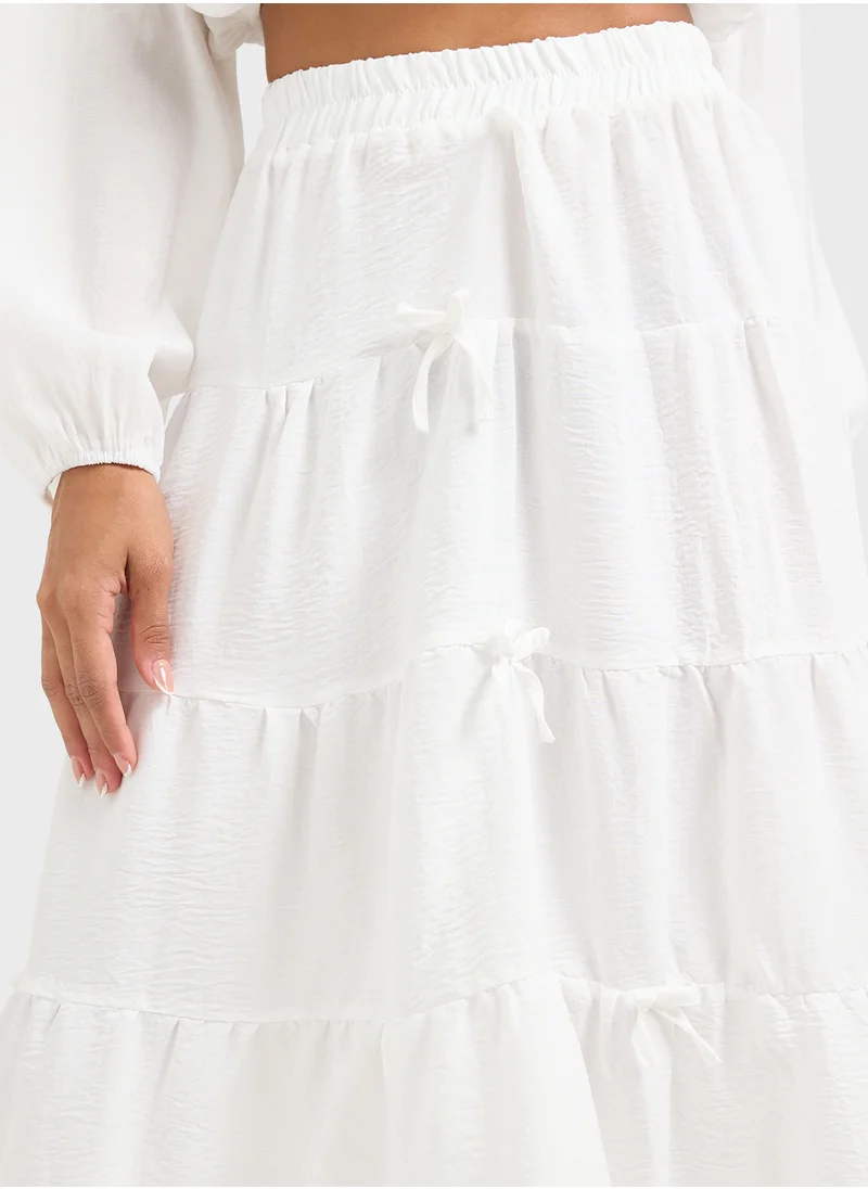 Ginger Tiered Maxi Skirt With Bow Detail
