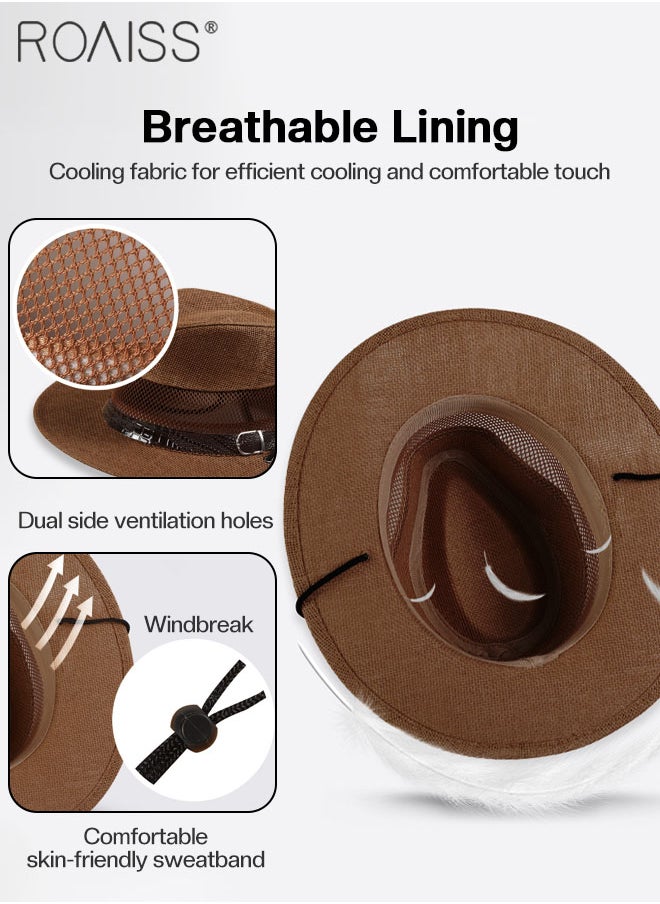 roaiss - Men's Summer Wide Brim Sun Hat, Hollow Mesh Straw Beach Hat, Outdoor Beach Sun Protection Breathable Straw Hat, Suitable for Climbing, Cycling, Running - Image 1