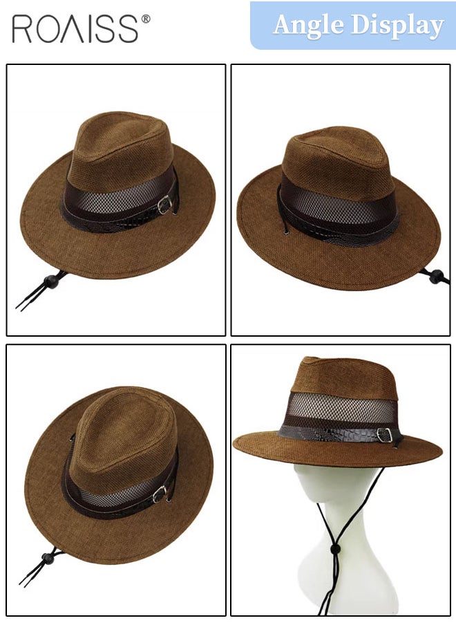 roaiss - Men's Summer Wide Brim Sun Hat, Hollow Mesh Straw Beach Hat, Outdoor Beach Sun Protection Breathable Straw Hat, Suitable for Climbing, Cycling, Running - Image 1