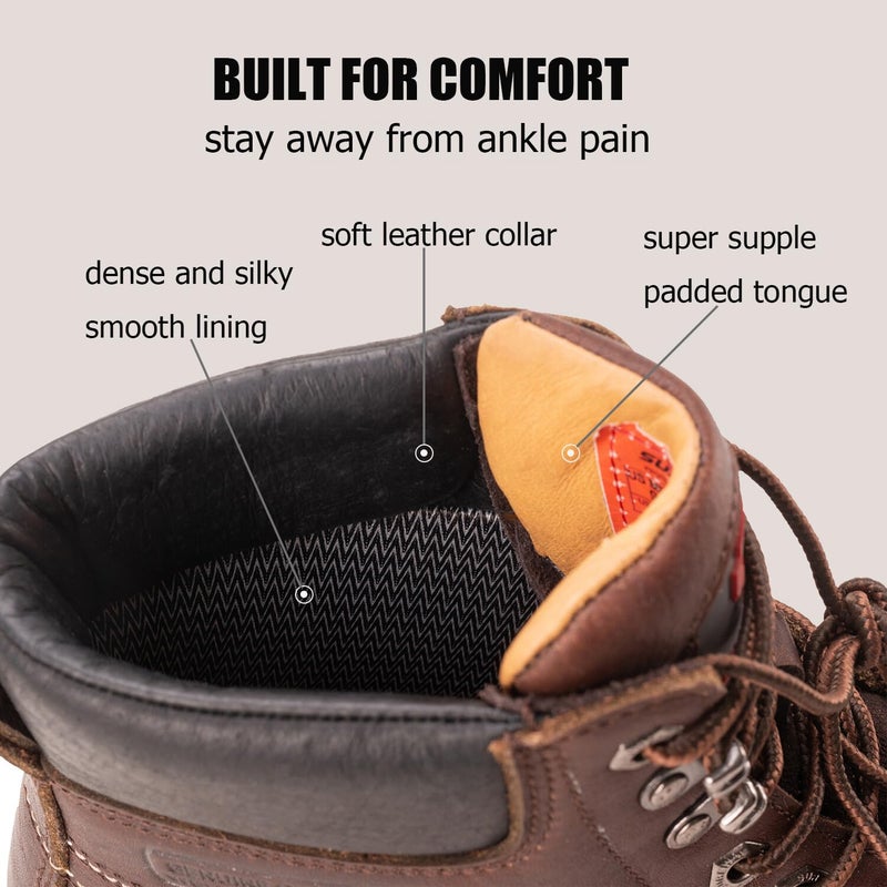 SUREWAY Mens Heavy Duty Soft/Composite/Steel Toe Work Boots for Men-Comfortable,GoodyearWelt,Full Grain Leather,6 in Wedge Moc Toe Construction Boots/Shoes,Steel Toe Dark Brown,Size 10.5 - Image 3