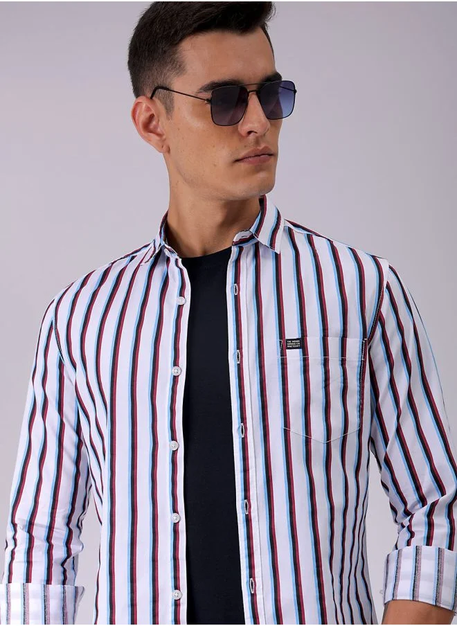 شركة المرآب الهندية Men Slim Fit Multi Striped Full Sleeves Cutaway Collar Casual Shirt