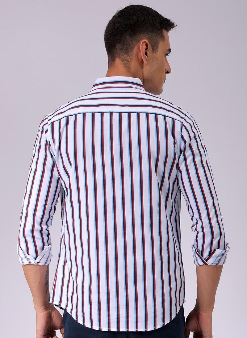 The Indian Garage Co Men Slim Fit Multi Striped Full Sleeves Cutaway Collar Casual Shirt  - Image 2
