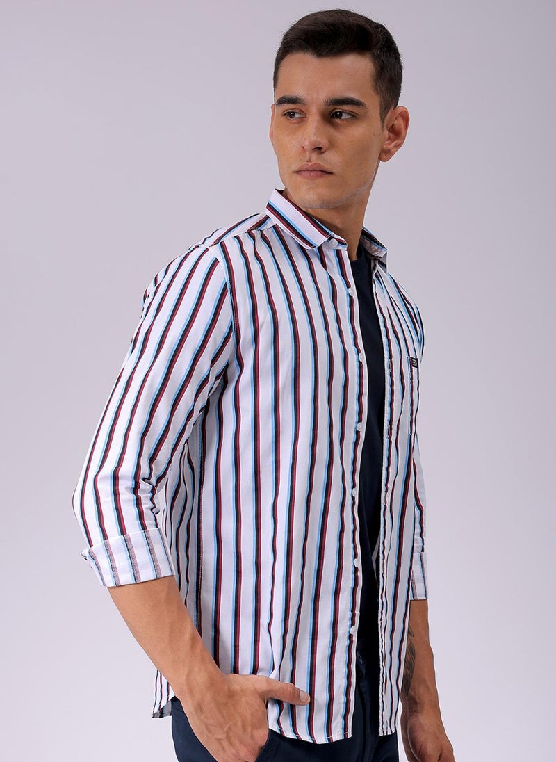 The Indian Garage Co Men Slim Fit Multi Striped Full Sleeves Cutaway Collar Casual Shirt  - Image 5