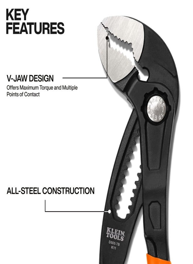 كلاين تولز كماشة Klein Tools D5057B قابلة للتعديل مقاس 7 بوصات، كماشة مضخة Klaw سريعة التعديل، تصميم مضغوط مع فك على شكل حرف V وأسنان صلبة لأقصى عزم دوران - Image 2