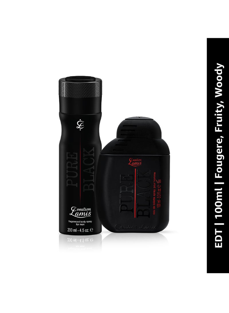 Creation Lamis Pure Black 2Pcs Promo Pack Eau de Toilette 100ml + Fragrance Body Spray 200ml For Men - Image 5