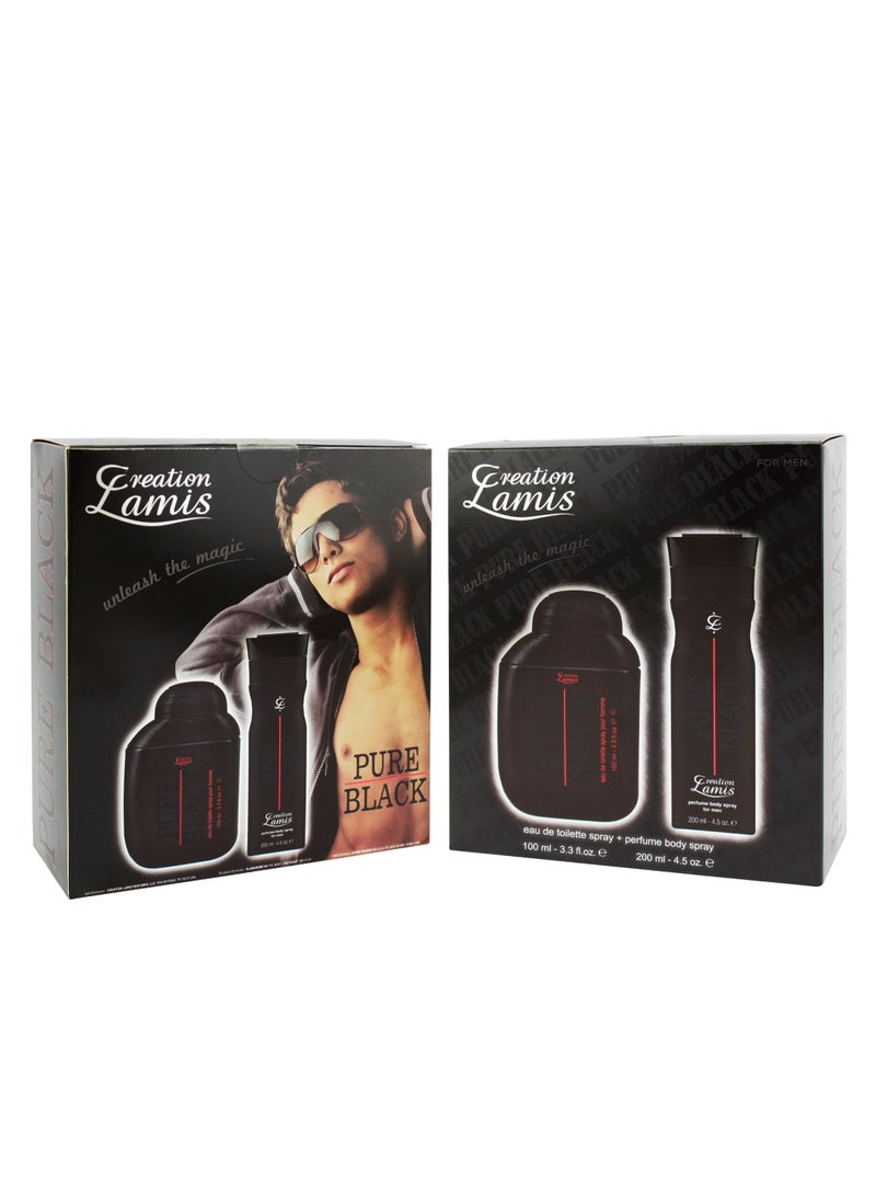 Creation Lamis - Pure Black 2Pcs Promo Pack Eau de Toilette 100ml + Fragrance Body Spray 200ml For Men - Image 1