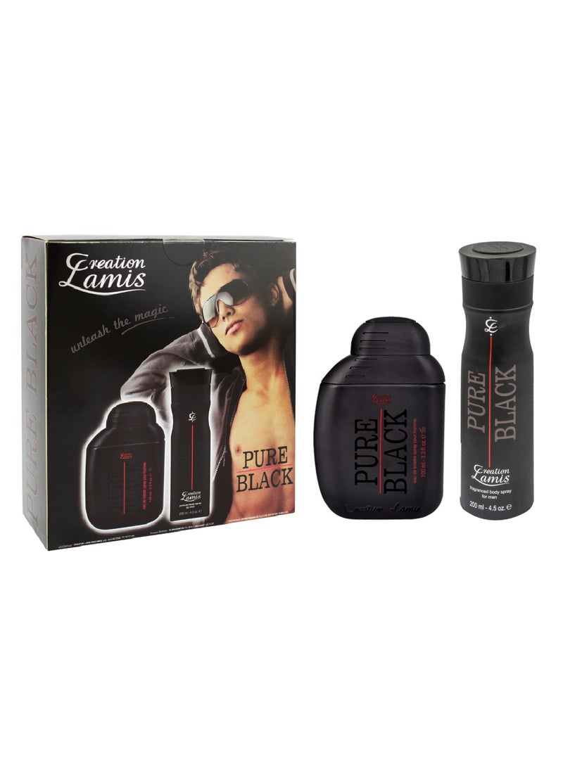 Creation Lamis - Pure Black 2Pcs Promo Pack Eau de Toilette 100ml + Fragrance Body Spray 200ml For Men - Image 1