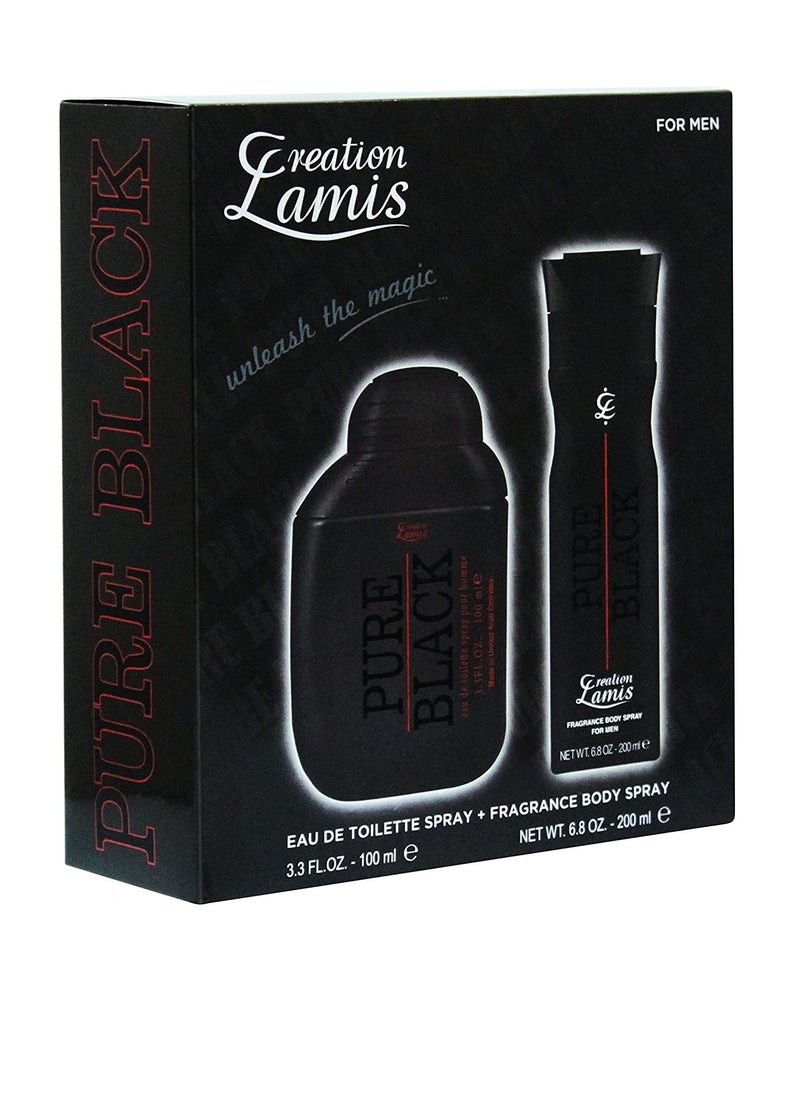 Creation Lamis - Pure Black 2Pcs Promo Pack Eau de Toilette 100ml + Fragrance Body Spray 200ml For Men - Image 1