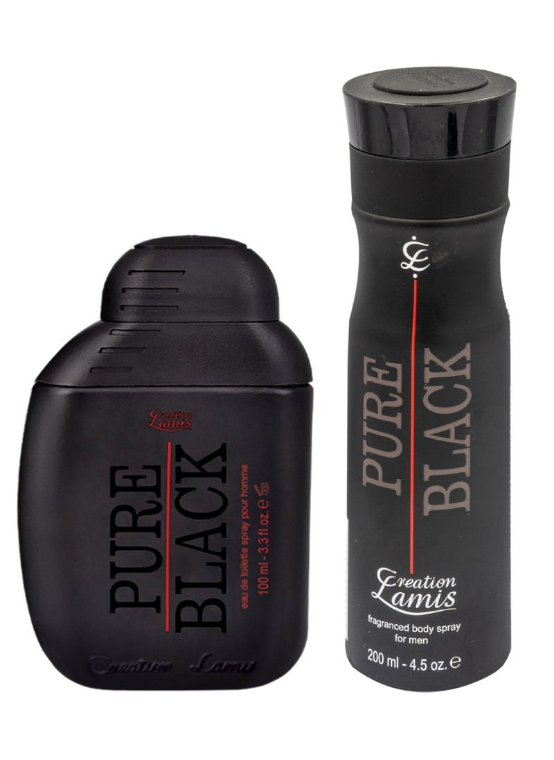 Creation Lamis - Pure Black 2Pcs Promo Pack Eau de Toilette 100ml + Fragrance Body Spray 200ml For Men - Image 1