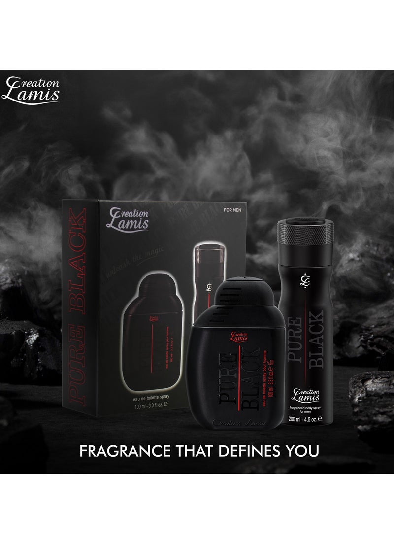 Creation Lamis - Pure Black 2Pcs Promo Pack Eau de Toilette 100ml + Fragrance Body Spray 200ml For Men - Image 1