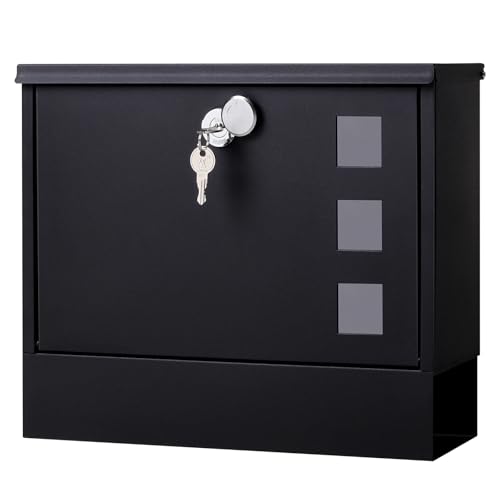 Jssmst Locking Mailbox Wall Mount for Outside– Jssmst Mailboxes with Key Lock for Front Door Fence, Large Capacity Letter Box, 14.3 x 4.1 x 11.8 Inch, Black, SM-HPB911BN - Image 1