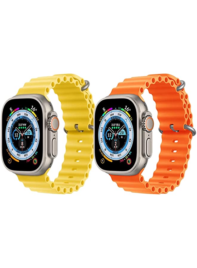 IAF Silicone Ocean Band Strap for Apple Watch Ultra 8 49mm Yellow Single Color Strap with Orange Single Color Strap Set of 2