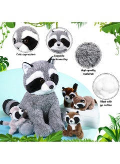 Harrycle Harrycle 5 Pcs Raccoon Stuffed Animal Set Adorable Mommy Raccoon Plush with 4 Cute Baby Coons in Tummy Soft Cuddly Raccoon Plushie for Birthday Woodland Party Decor(Cute Style)  - Image 3