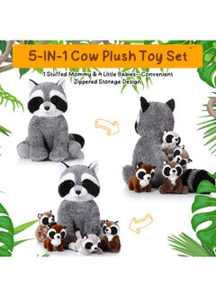 Harrycle Harrycle 5 Pcs Raccoon Stuffed Animal Set Adorable Mommy Raccoon Plush with 4 Cute Baby Coons in Tummy Soft Cuddly Raccoon Plushie for Birthday Woodland Party Decor(Cute Style)  - Image 4