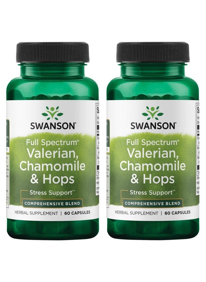 Swanson Valerian, Chamomile & Hops - Full Spectrum Herbal Supplement Promoting Relaxation & Comfort - Natural Formula Supporting Mind & Body Wellness - (60 Capsules) (2 Pack) - Image 1