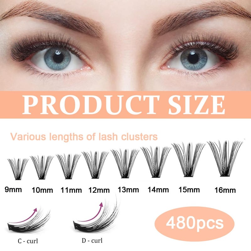 MAYCREATE 480PCS Lash Clusters DIY Eyelash Extensions Lash Clusters 916mm Mixed D Curl Individual Eyelashes Clusters Wispy DIY Eyelash Extension Thin Band  Soft - Image 2