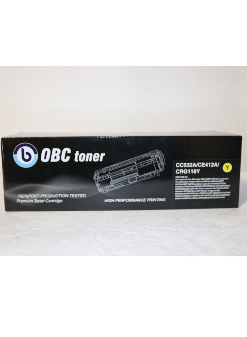 OBC Compatible Yellow Laser Toner Cartridge Replacement for HP CC532A/CE412A-304A and Canon CRG-118Y. Prints up to 2800 pages in bright color and professional print quality. - Image 2