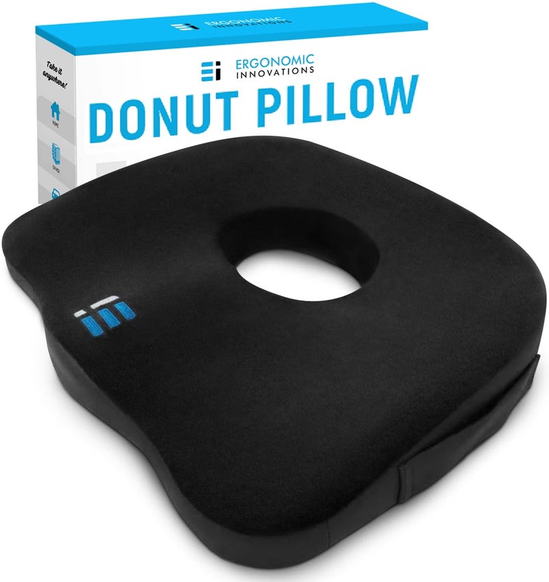 Ergonomic Innovations Orthopedic Donut Pillow: Memory Foam Chair Seat Cushion for Tailbone and Coccyx Pain, Sciatica, and Pressure Relief - Car, Desk, and Office Chair Pad Cushions and Pillows - Image 1